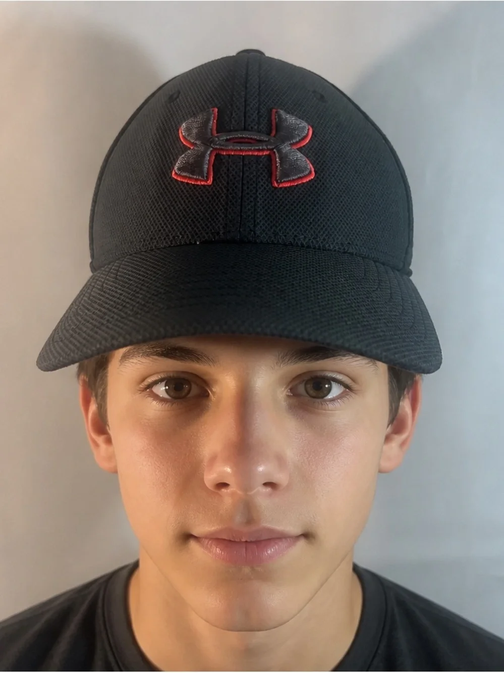 Under Armour Black and Gray Men's Athletic Cap with Red Logo